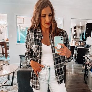 Pink Lily Plaid Button Down Top